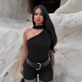 Women American Style Sexy Summer Slash Shoulder Sleeveless Flowy Ribbon Top