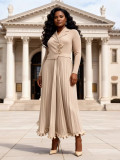 Plus Size African Women Pleated Ruffle Edge Dress