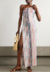 Women Spring/Summer Slash Shoulder Printed Slit Holidays Party Dresses