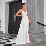 Women  Formal Party Sexy Slit V-Neck Backless Sleeveless Strap Dress