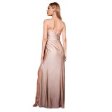 Women Sexy Slit French Strapless Maxi Evening Dress