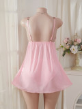 Women sexy mesh floral front-opening nightgown sexy lingerie two-piece set
