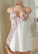 Women sexy See-Through embroidered lace satin slip dress sexy lingerie two-piece set