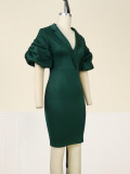 Sexy V-Neck Low-Cut Ruched Sleeves Elegant Bodycon Dresses