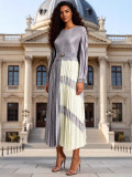 Plus Size African Women Pleated Color Block Elegant Maxi Dress