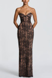 Women Lace Bodycon Party Tie-Waist Maxi Dress