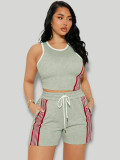 Women's Casual Fashion Tank Top and Side Stripe Drawstring Pocket Shorts Two-Piece Set