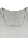 Women's Fashion Solid Ribbed Tight Fitting Square Neck Short Sleeve Dress