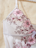 Women sexy See-Through embroidered lace satin slip dress sexy lingerie two-piece set