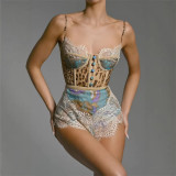 Women Spring/Summer Strapless Sexy Lace Holidays Printed Jumpsuit