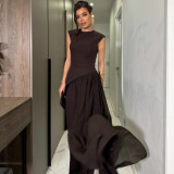 Women Sleeveless Irregular Vest Pleated Wide-Leg Pants Two-Piece Set