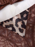 Women Lace Leopard Print Patchwork Underwire Bra Sexy Lingerie Two-Piece Set