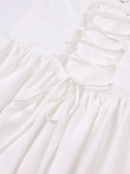 Halter Neck Lace-Up Patchwork Sexy Low Back Slim Waist Ruched A-Line Mini Dress
