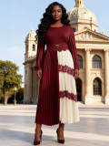Plus Size African Women Pleated Color Block Elegant Maxi Dress