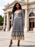 Plus Size African Women Pleated Beaded Embossed Maxi Dress