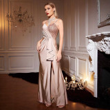Women Sexy Slit French Strapless Maxi Evening Dress