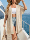 Women's Plus Size Casual Heart Print Jacquard Beach Bikini Sun Protection Loose Cardigan Cover-Up