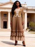 Plus Size African Women Pleated Beaded Embossed Maxi Dress