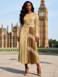 Plus Size African Women Pleated Color Block Elegant Maxi Dress