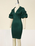 Sexy V-Neck Low-Cut Ruched Sleeves Elegant Bodycon Dresses