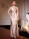 Women Sexy Slit French Strapless Maxi Evening Dress