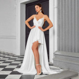 Women  Formal Party Sexy Slit V-Neck Backless Sleeveless Strap Dress