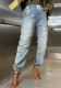 Washed Patchwork Elastic Waist Drawstring Jogger Denim Pants