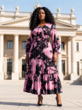 Plus Size African Women Pleated Floral Elegant Maxi Dress