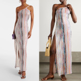 Women Spring/Summer Slash Shoulder Printed Slit Holidays Party Dresses