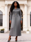 Plus Size African Women Pleated Beaded Elegant Maxi Dress