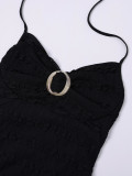 Sexy Textured Halter Neck Low Back V-Neck Slim Fit Holiday Long Dress