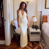 Women Sexy Lace Tie Halter Neck Bodycon Dress