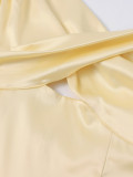 Chic V-Neck Satin Hollow Out Strap Dress Sexy Low Back Lace-Up Slim Waist Slim Fit Midi Dress