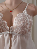 Women embroidered sexy See-Through Lace thong chiffon slip dress sexy lingerie two-piece set