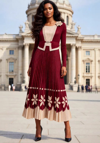 Plus Size African Women Pleated Beaded Embossed Maxi Dress
