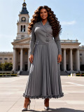 Plus Size African Women Pleated Ruffle Edge Dress