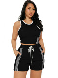 Women's Casual Fashion Tank Top and Side Stripe Drawstring Pocket Shorts Two-Piece Set