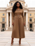 Plus Size African Women Pleated Beaded Elegant Maxi Dress
