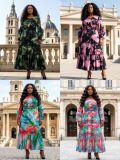 Plus Size African Women Pleated Floral Elegant Maxi Dress