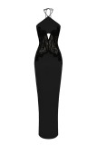 Women Sexy Lace Patchwork Halter Neck Backless Bodycon Dress