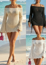 Women's Off Shoulder Solid Cut-Out Drawstring Slim Fit Bodycon Beach Holiday Cover-Up Women's Off Shoulder Solid Cut-Out Drawstring Slim Fit Bodycon Beach Holiday Cover-Up