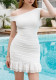 Chic Mesh Patchwork Slash Shoulder Sexy Low Back Slim Fit Ruched Bodycon Mini Dress