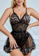 Women sexy leopard print lace V-neck See-Through nightgown sexy lingerie