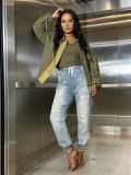 Washed Patchwork Elastic Waist Drawstring Jogger Denim Pants