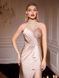 Women Sexy Slit French Strapless Maxi Evening Dress