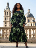Plus Size African Women Pleated Floral Elegant Maxi Dress