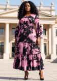 Plus Size African Women Pleated Floral Elegant Maxi Dress