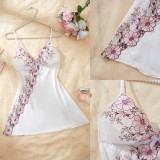 Women sexy See-Through embroidered lace satin slip dress sexy lingerie two-piece set