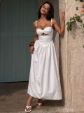 Women Summer Beach Holiday Hollow-Out Suspender Puff Dress