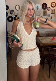 Women Summer Sexy Halter Neck Top Lace Patchwork Shorts Two-Piece Set